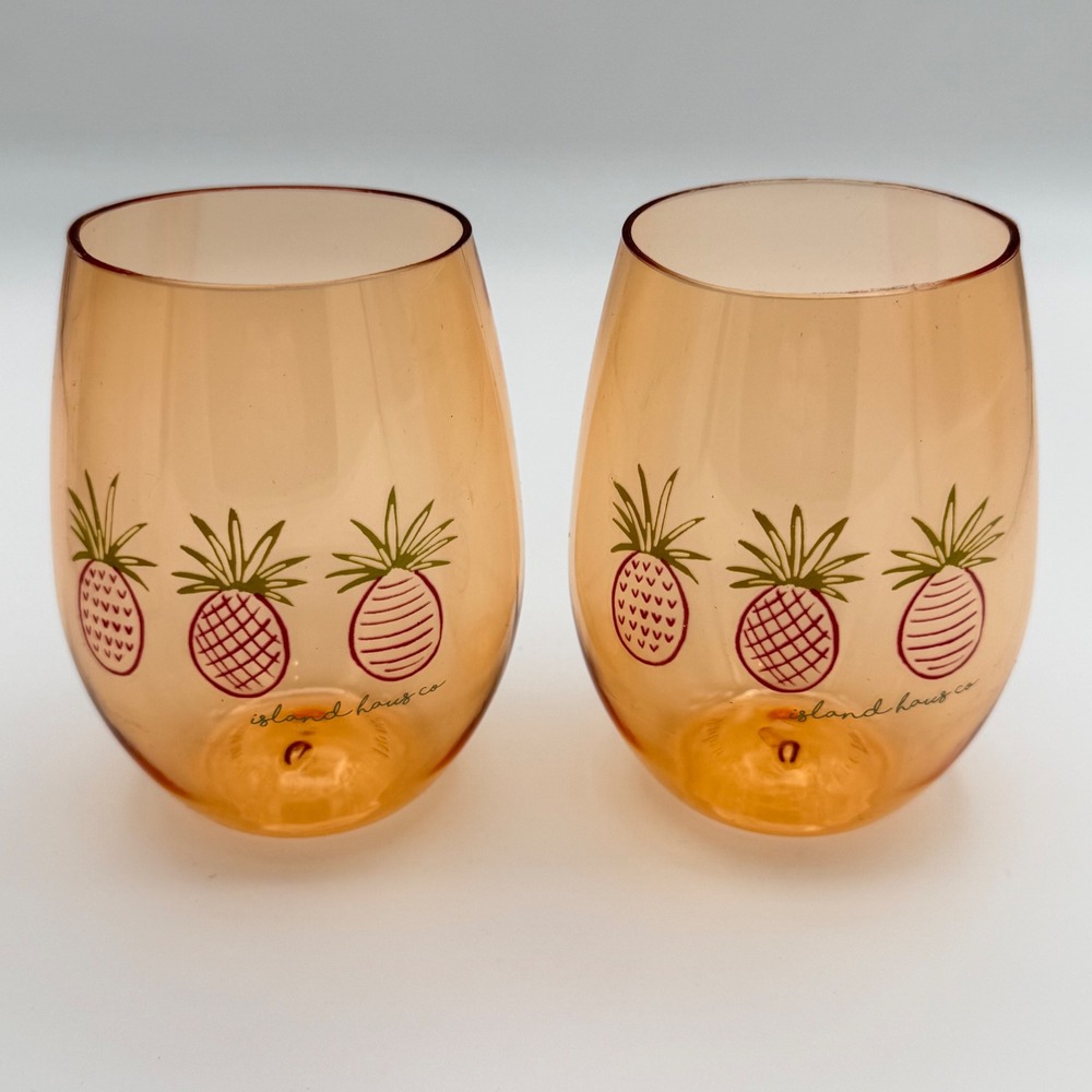 Island Haus Co Tumblers‎ 2 Pack Orange Pineapple Acrylic Stemless open box NEW